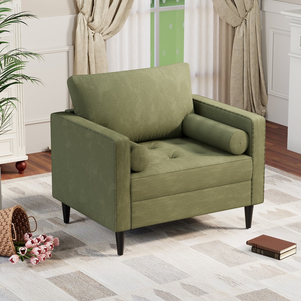 EROMMY Velvet Accent Chair with Pillows - Plush Sofa Chair for Living Room, Bedroom & Office - Comfy Reading Chair in Green