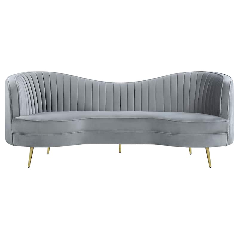 Enzo 2pc Living Room Sofa Set, Modern Curved, Gray Channel Tufted Velvet