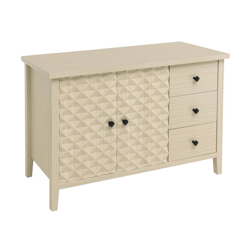 Buffet Cabinet with 2 Embossed Doors, Kitchen Wooden Storage Cabinet, Accent Cabinet with 3 Drawers & Adjustable Shelves