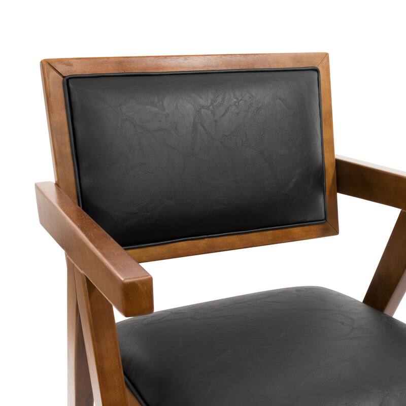 Art Leon Set of 2 Wood and Upholstered Accent Dining Chair with Wooden Armrest