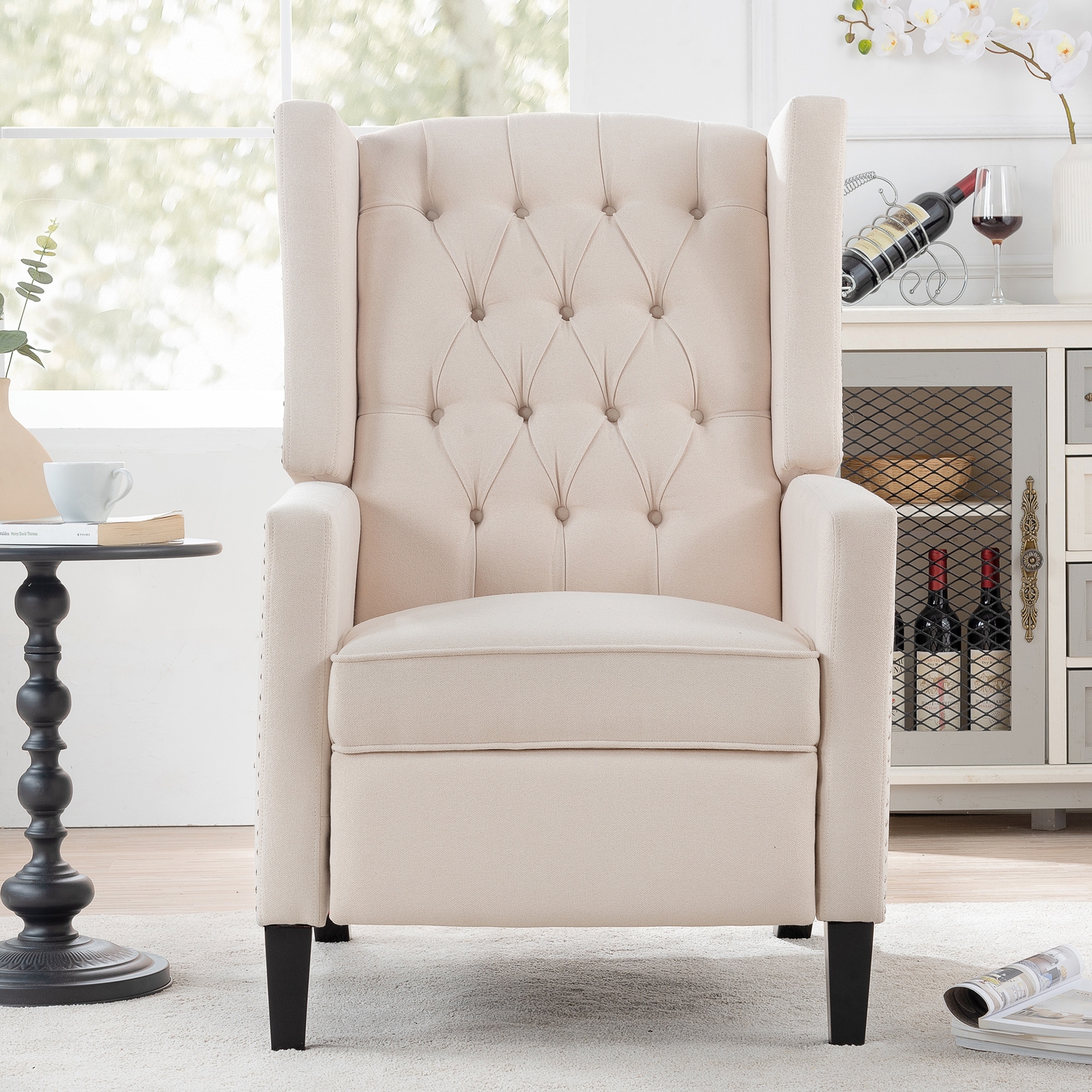 Dyeing Textile Wing Back Single Sofa Manual Recliner with Extra