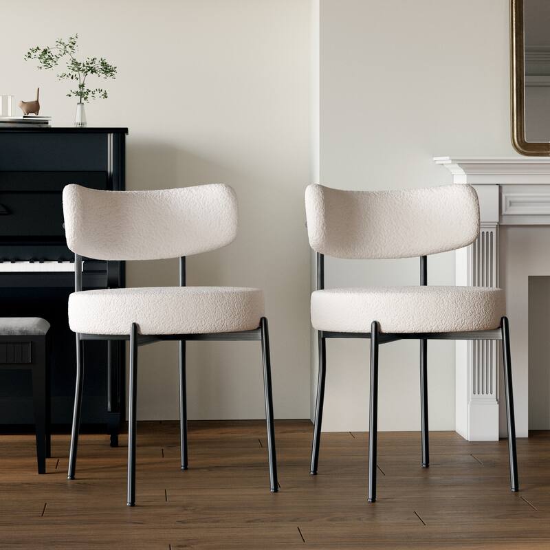 Modern White Dining Chair Set of 2 with Rotatable Foot Pad, Thickened Cushion, and Curved Backrest
