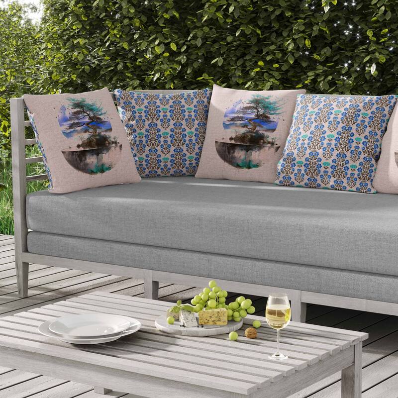 Blossom Bliss Bodhi Indoor/Outdoor Reversible Throw Pillow Pink and Blue