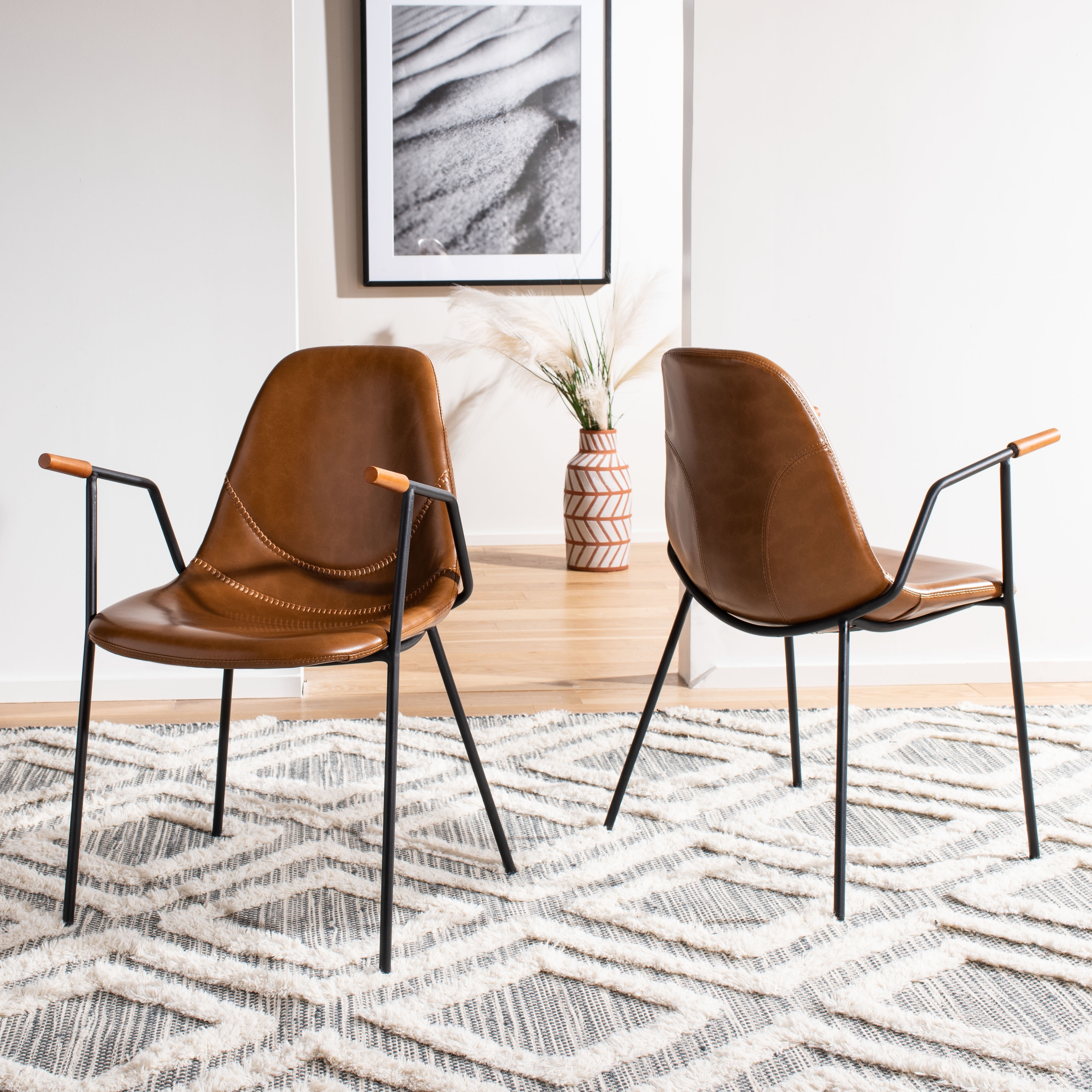 Faux leather mid century dining chair store