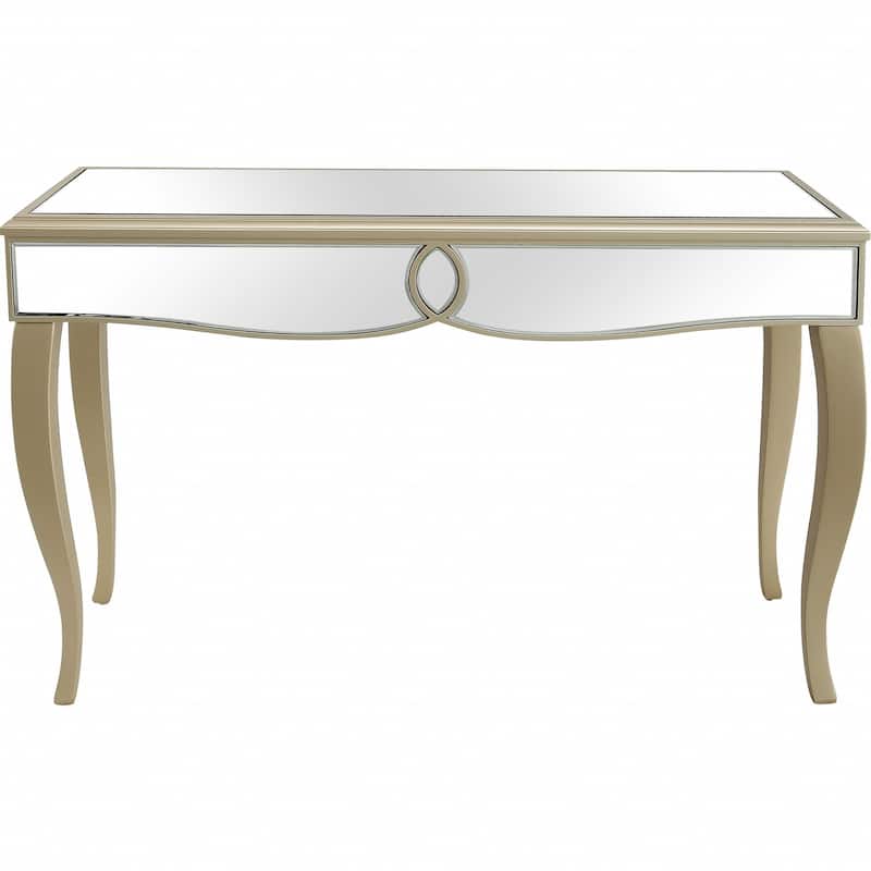 Champagne Mirrored Glass Console Table and Curved Legs - 47.6” L x 15.9” W x 30.7” H