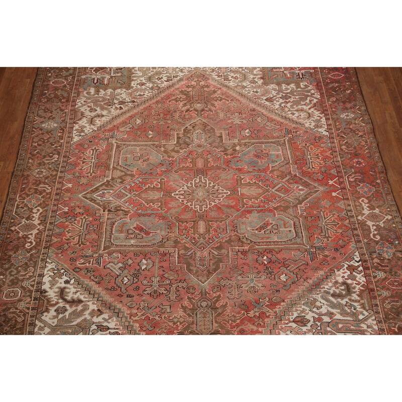 Hand Knotted Oriental 100% Wool Carpet Traditional Medallion Pink Heriz Area Rug - 12' 7'' X 9' 9''