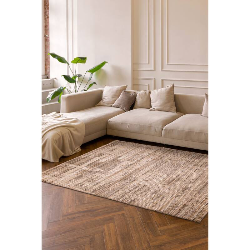 ECARPETGALLERY Hand Loomed Elysian Beige Rug - 8'1 x 9'10