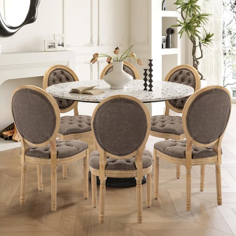 Upholstered French Style Nailhead Dining Chairs(Set of 6)