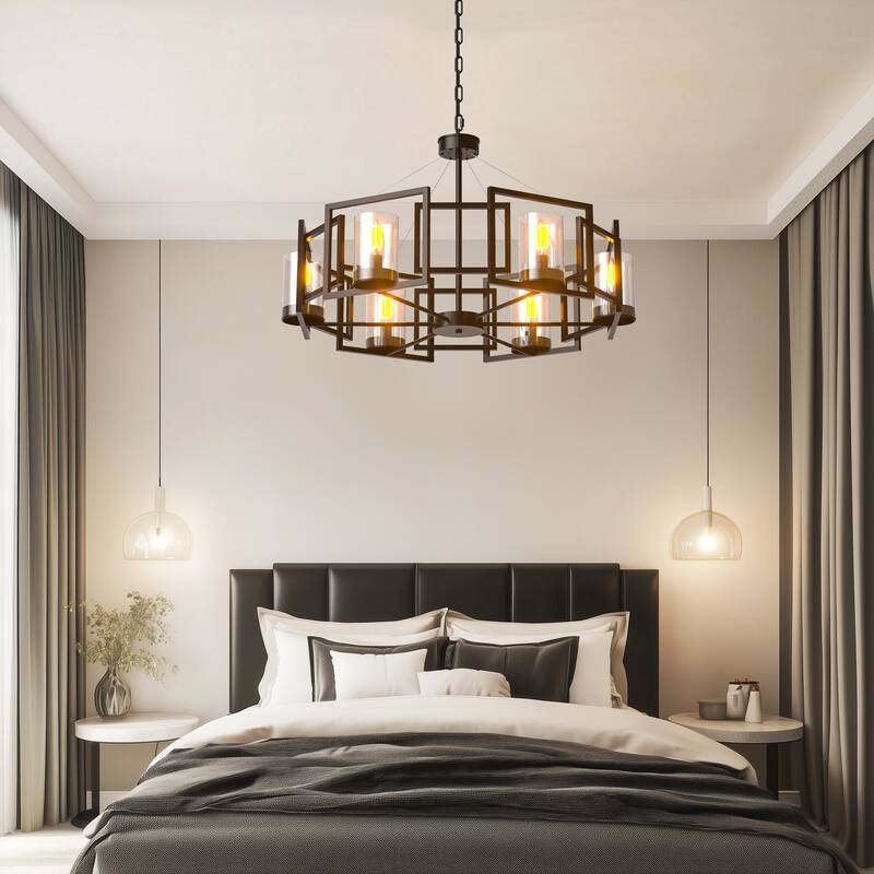 6-Light Geometric Shade Industrial Metal Chandeliers Dining Room Pendant Light - 29" Dia.
