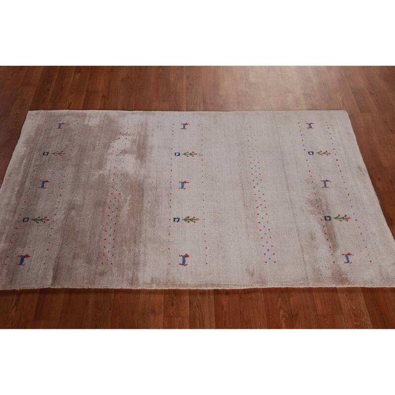 Hand Knotted Oriental 100% Wool Carpet Tribal Animal Pictorial Beige & Ivories Gabbeh Area Rug - 5' 0'' X 3' 0''