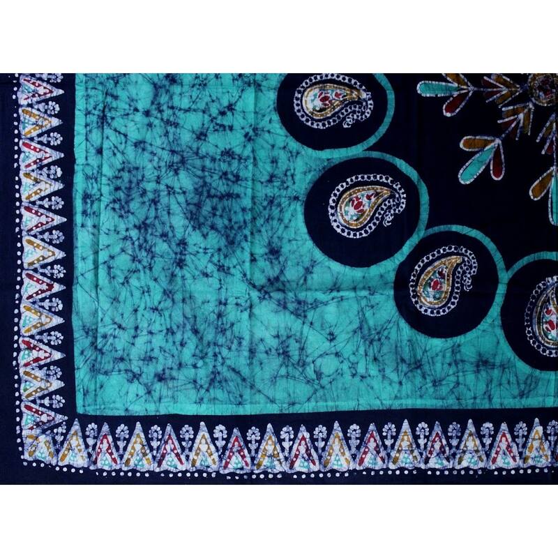 Rare Cotton Batik Floral Paisley Tablecloth Rectangle - 60 x 90 inches