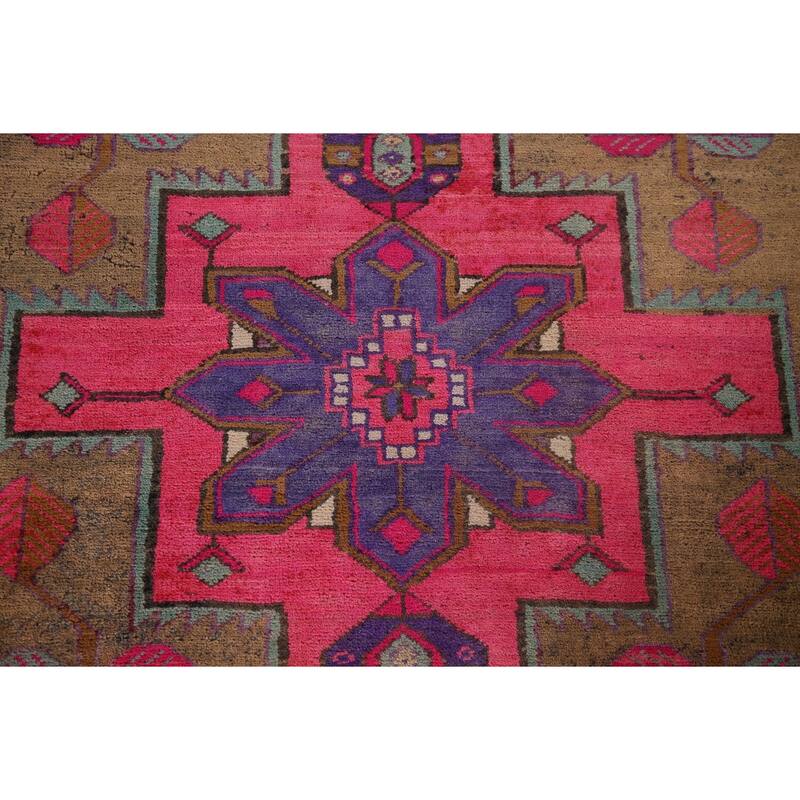 Handmade Ardebil Persian Vintage Runner Rug Geometric Wool Carpet - 3'11" x 10'7"