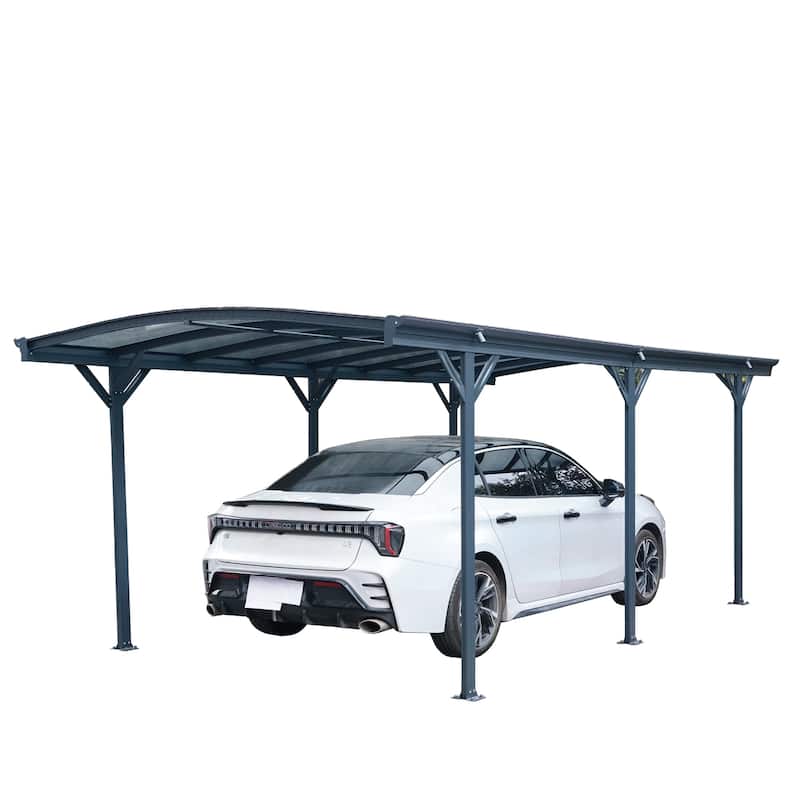 Ukuowu 19 Ft x 10Ft Grey Durable Metal Aluminum Arch Roof Carport for Driveway and Outdoor Parking Protection - Grey