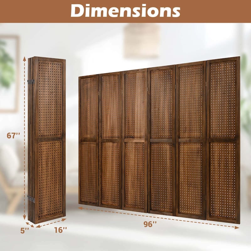 Costway 4/6 Panel Pegboard Display with 360° Metal Hinges Solid Wood