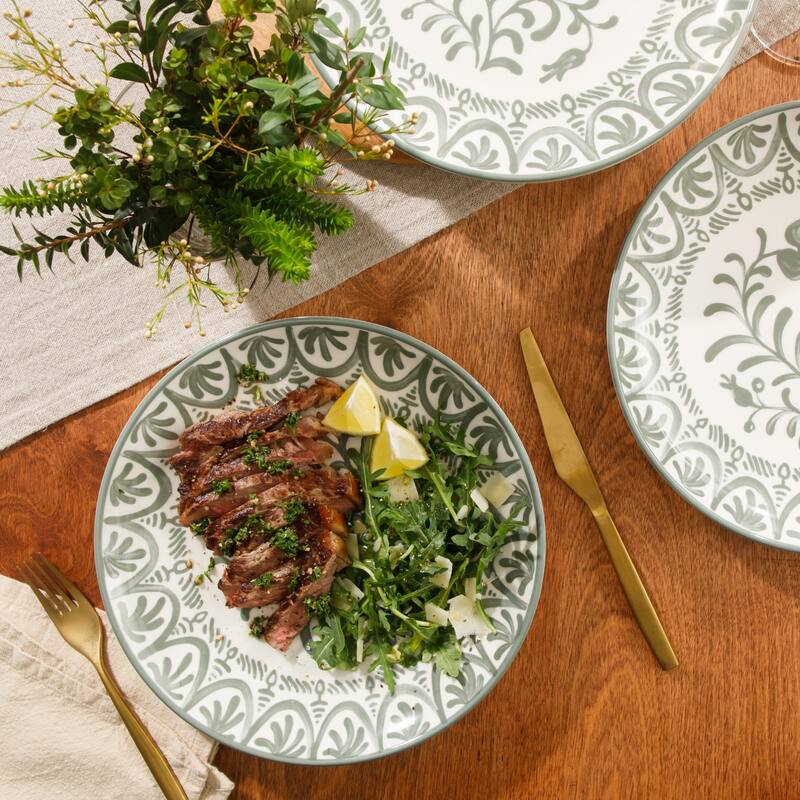 Bloomhouse - 2-Time Oprah's Favorite Things - Valencia Flor 4 Piece 10.75" Dinner Plate Set, Stoneware Floral Decal Design