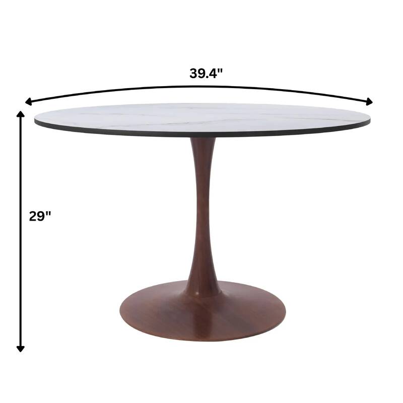 Bristol 40" Round Dining Table with MDF Top and Walnut Steel Pedestal Base for Modern Kitchen and Dining Room