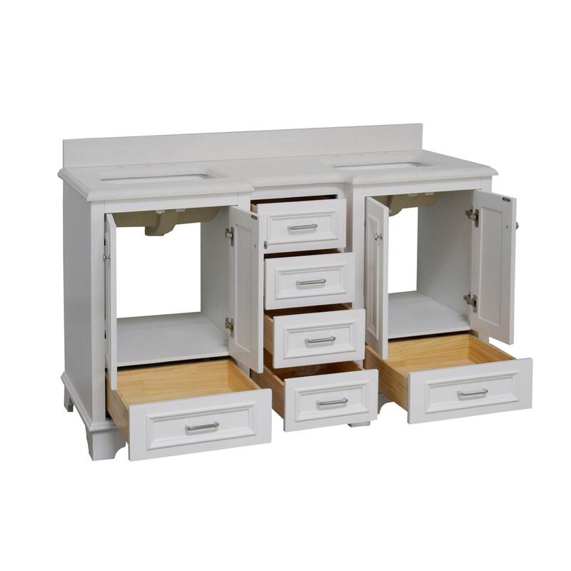 KitchenBathCollection Nantucket 60" Double Bathroom Vanity with Quartz Top