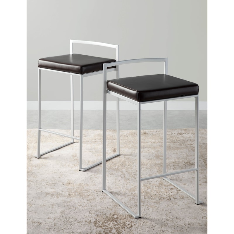 Porch & Den Forrest 26" White Fixed-Height Stackable Counter Stool (Set of 2)