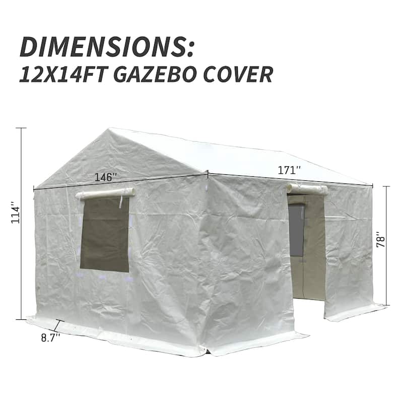 Gazebo Cover for Hardtop Gazebos, Outdoor All Season Waterproof Enclosed Gazebo Cover - 12×14 FT