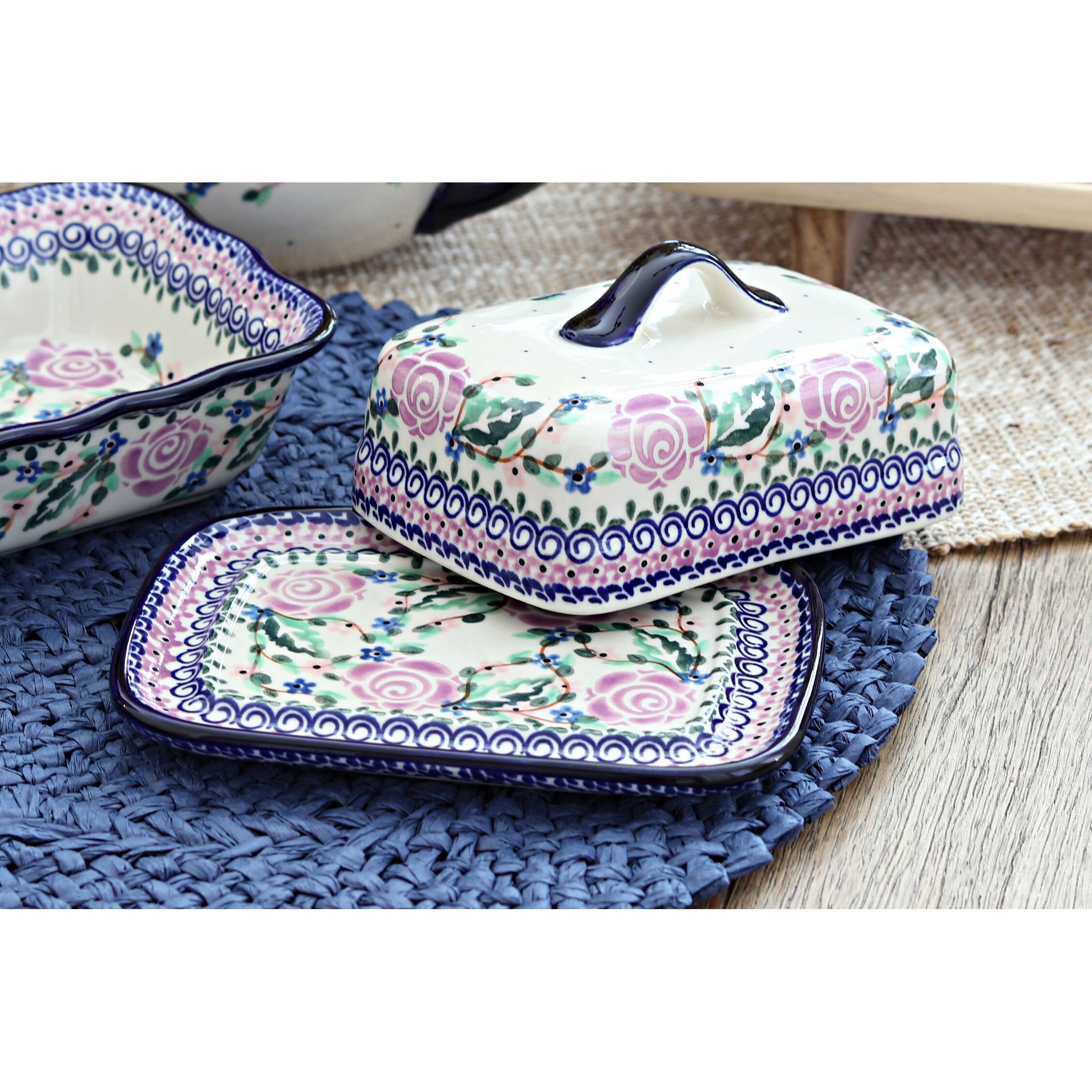 Blue Rose Polish Pottery 708 Millena Square Butter Dish Bed Bath