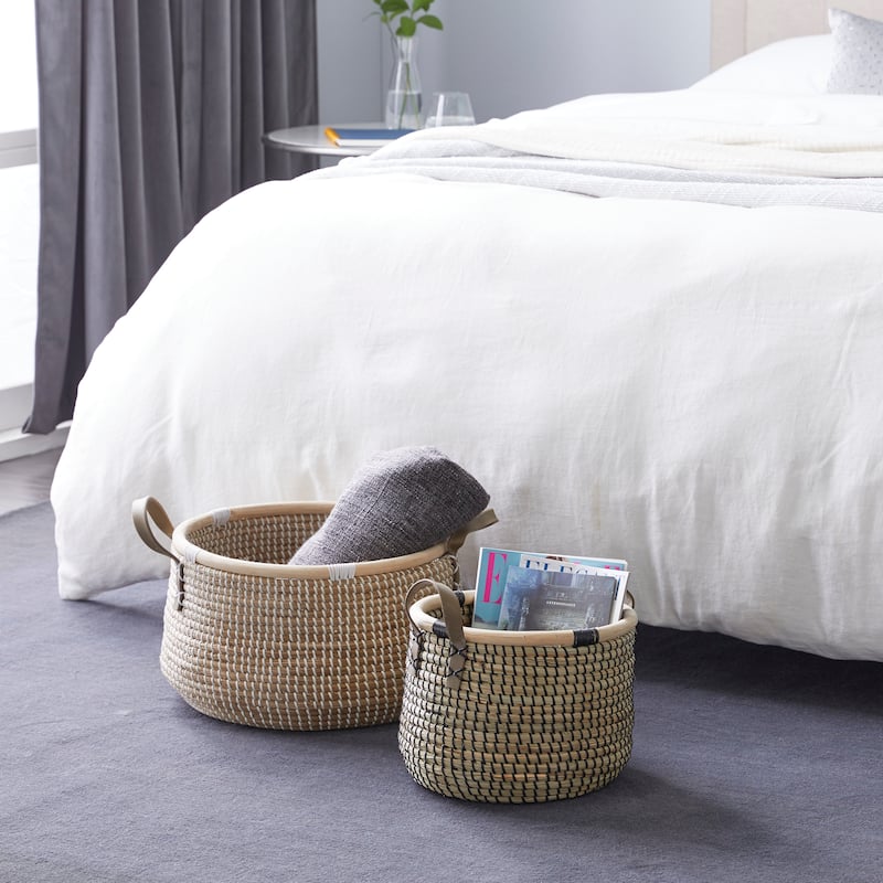 Banana Leaf Handmade Storage Basket with Handles - Set of 2 Brown - Roche River Decor - 18"W x 17"L x 13"H