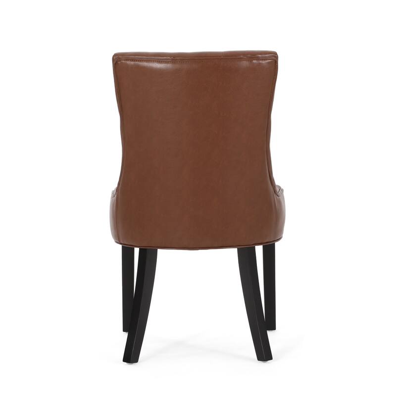 Dining Chairs Set of 2, Tufted Faux Leather Dining Room Chairs with Wood Legs, High-Backed Upholstered Chairs for Kitchen