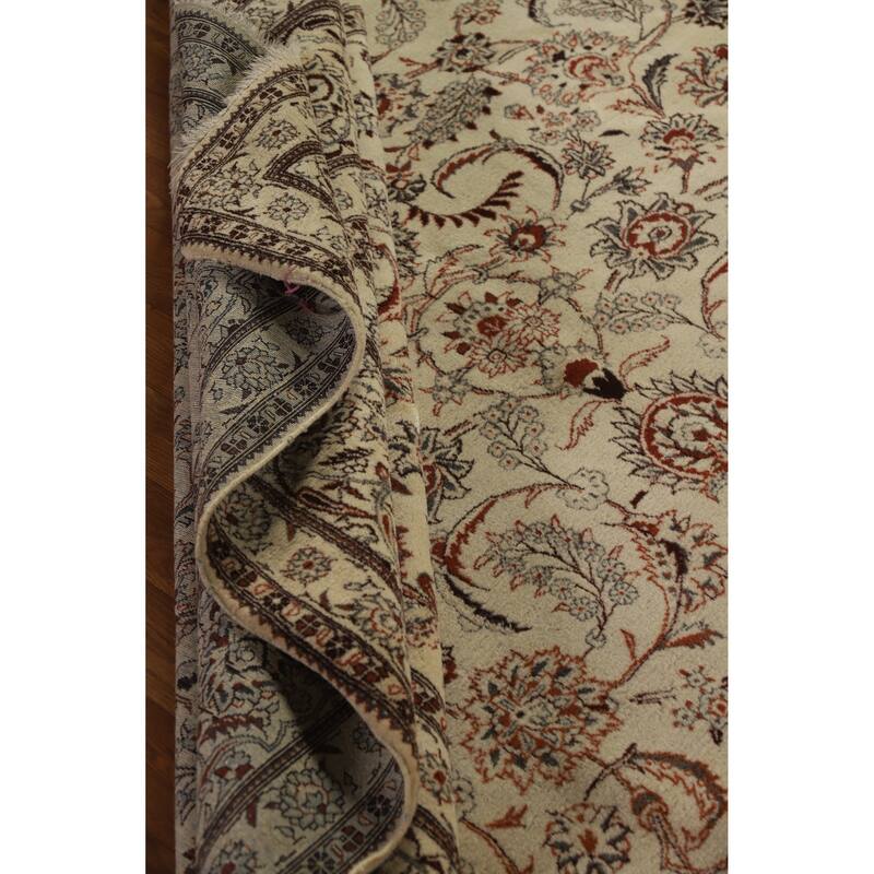 Hand Knotted Oriental 100% Wool Carpet Traditional All-Over Beige & Ivories Tabriz Area Rug - 11' 0'' X 7' 0''