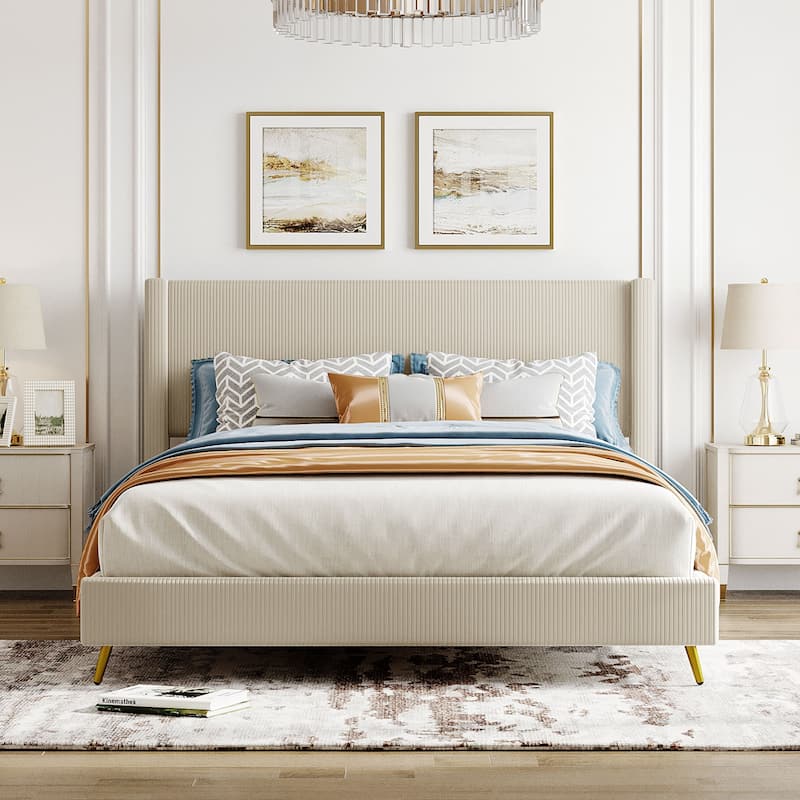 Queen Size Corduroy Platform Bed