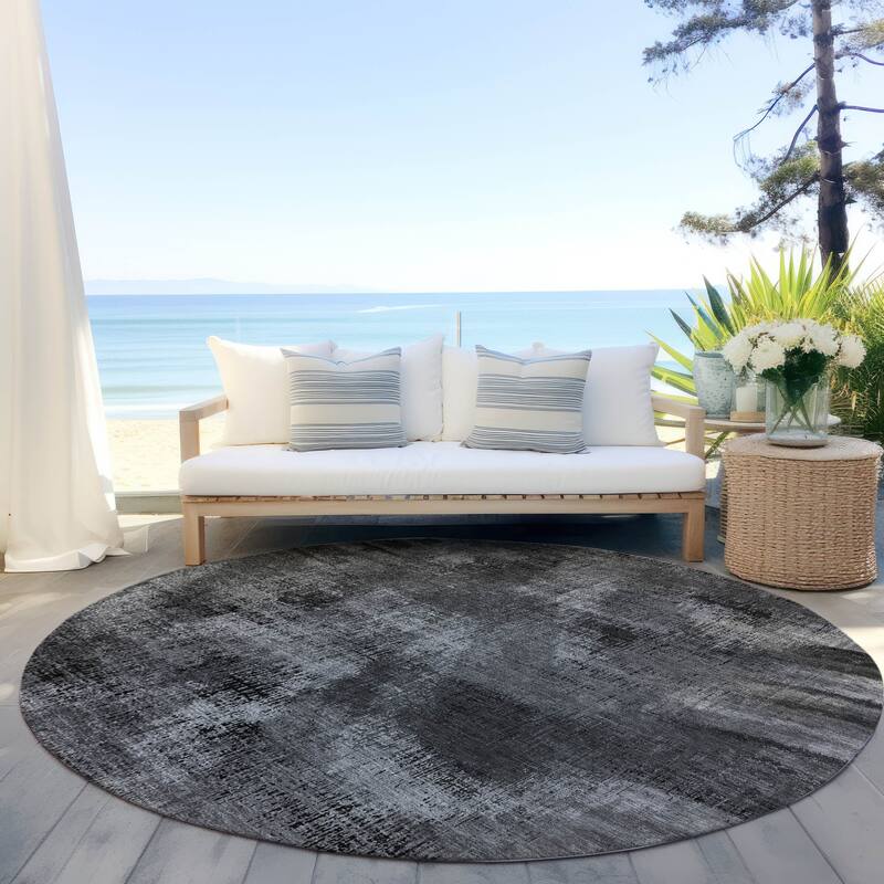 Machine Washable Indoor/ Outdoor Chantille Distressed Chevron Rug - Gray - 8' x 8'