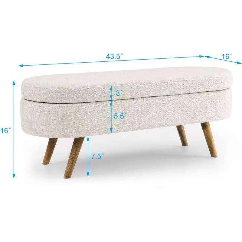 Roomfitters Oval Upholstered Storage Ottoman Bench with Rubber Wood Legs, Modern Entryway or Bedroom Seat