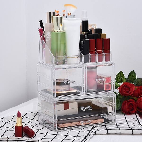 3-Tier Clear Acrylic Bathroom Storage Rack Makeup Cosmetic Organizer with  Metal Frame