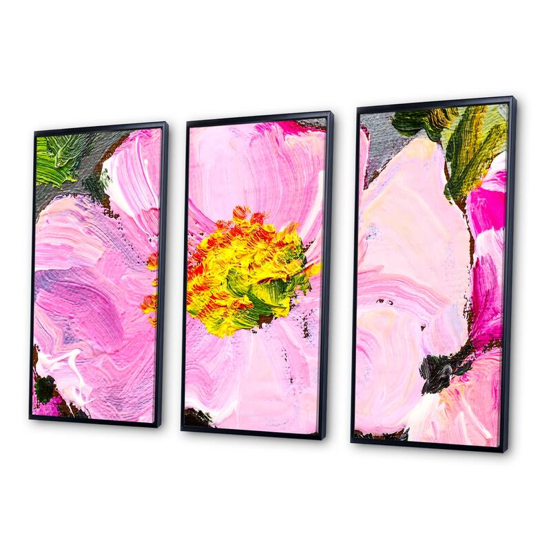 Designart "Pink Flower Oil Painting" Floral Framed Canvas Wall Art