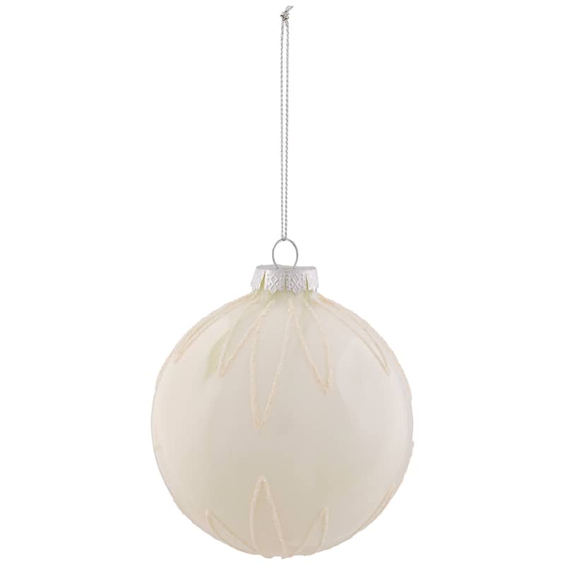 Starburst Glass Ball Christmas Ornament - 4" - Brushed White