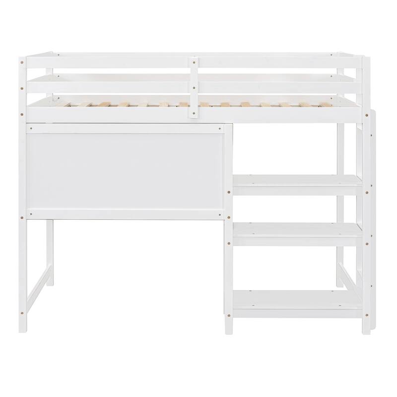 Twin/Full Loft Bed with Desk, 3-Tier Shelves, Writing Board for Kids & Teens