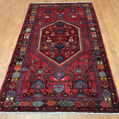 HERAT ORIENTAL Persian Hand-knotted Tribal Geometric Hamadan Wool Rug - 3'8 x 6'5
