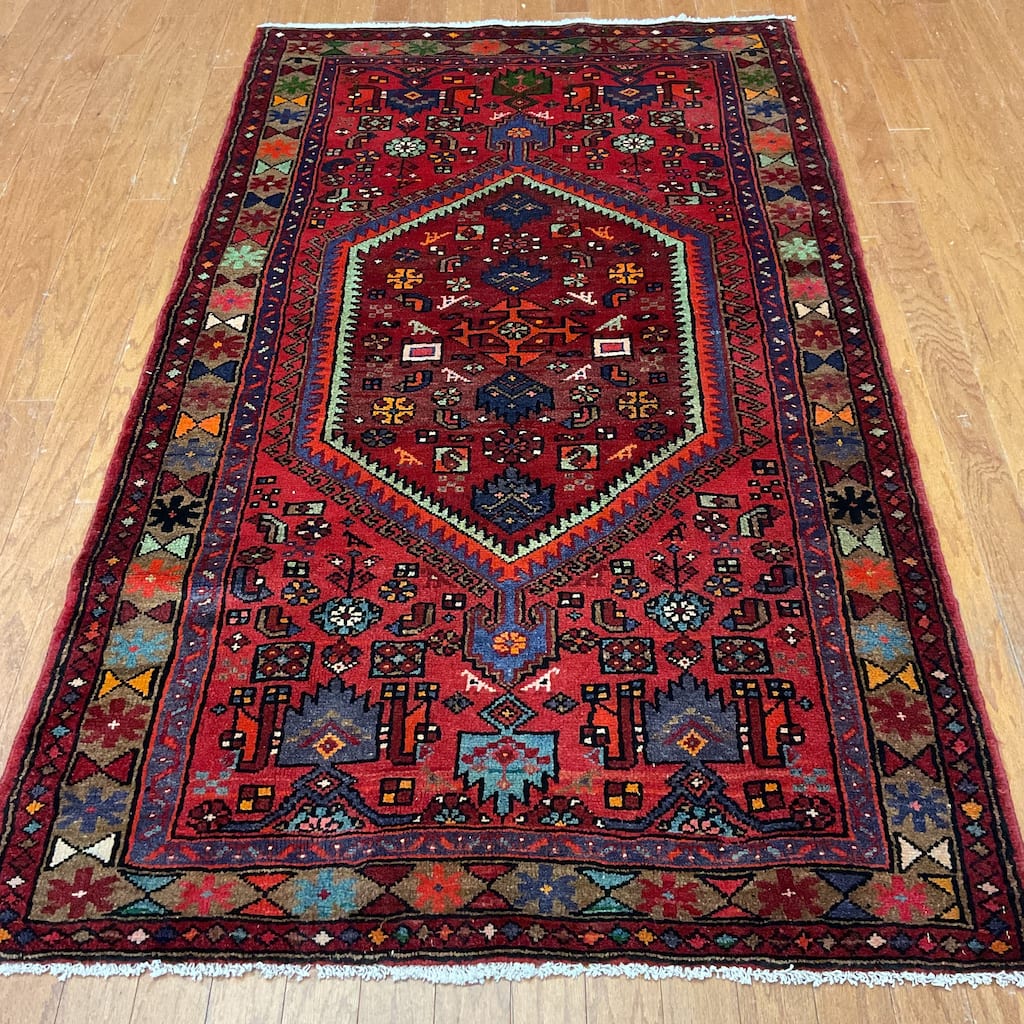 HERAT ORIENTAL Persian Hand-knotted Tribal Geometric Hamadan Wool Rug - 3'8 x 6'5