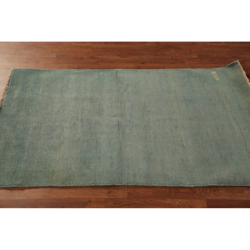 Green & Blue Modern Gabbeh Oriental Rug Handmade Wool Carpet - 3'2" x 4'11"