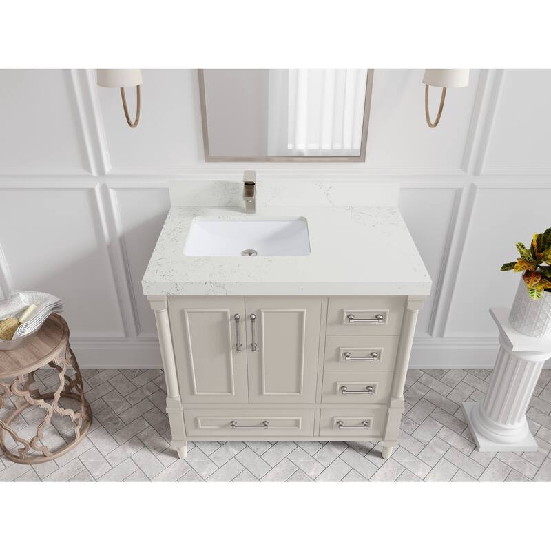 Willow Collections 36 in. W x 22 in. D Aberdeen Left Offset Sink Bathroom Vanity with Countertop - 2" Empira White - Fine Grain