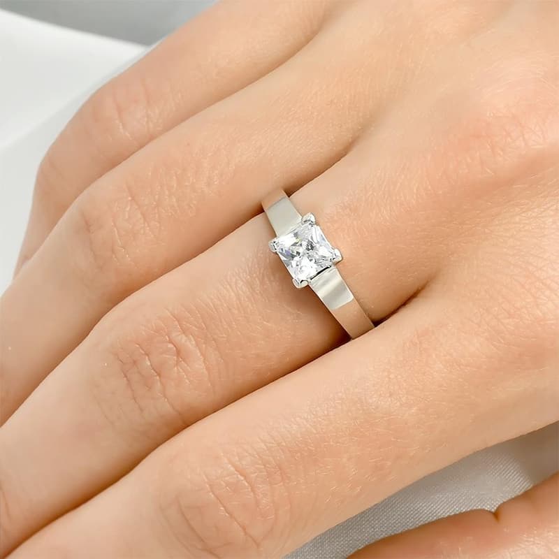1.00 CT Princess Cut Solitaire Engagement Ring Sterling Silver