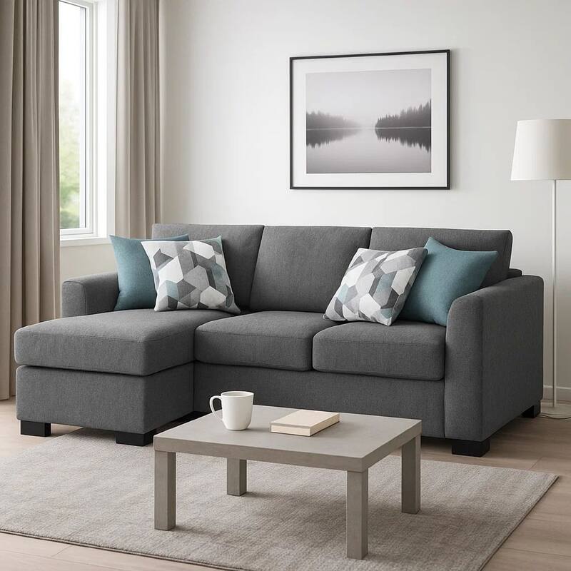 Storia Sleeper Sectional Chaise Sofa, Heather Gray, 4 Pillows, 84 Inch