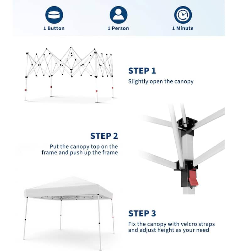 10x10FT Outdoor Portable Pop Up Tent Canopy with Carry Bag for Camping, Patio Deck Garden Beach