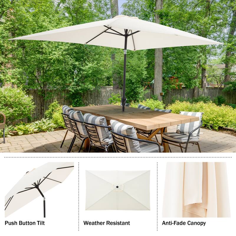 Rectangular Patio Umbrella - 10 Ft Easy Crank Sun Shade with Push Button Tilt by Pure Garden (Beige)