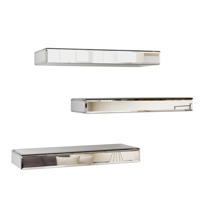 HomeRoots Set Of Three Silver Glass Wall Mounted Floating Shelf - 14.57 in. x 1.57 in. x 5.31 in.