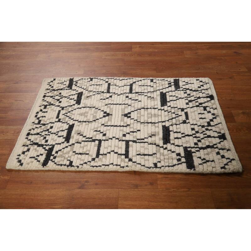 Geometric Moroccan Oriental Foyer Rug Handmade Stripe Wool Carpet - 2'0"x 3'0"