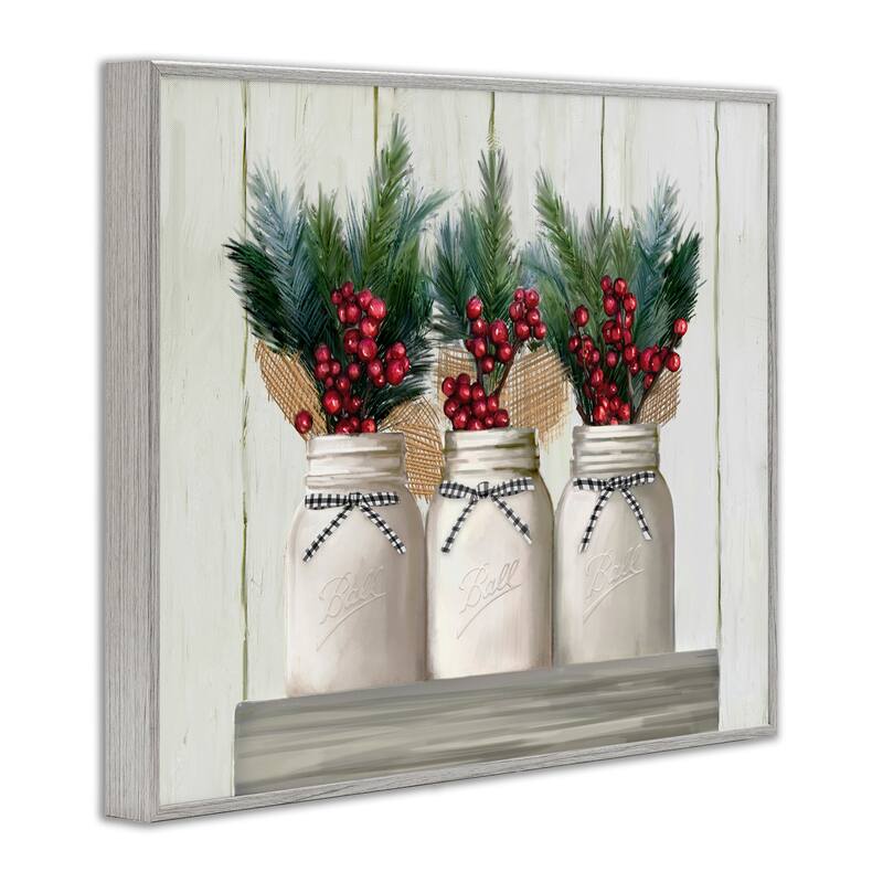 Stupell White Country Jars with Christmas Berry Bouquets Framed Wall Art - Multi-Color