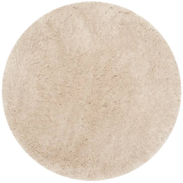 SAFAVIEH Handmade Arctic Shag Guenevere 3-inch Extra Thick Rug - 7' x 7' Round - Light Beige