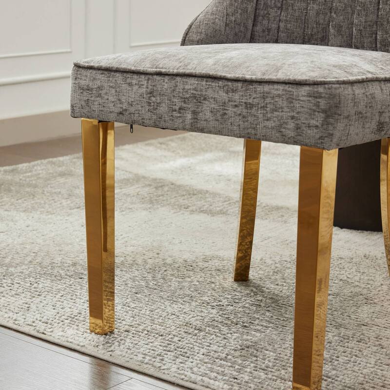 GDF Studio- Rayon Chenille Upholstered Dining Chair with Tufted Back & Golden Metal Base, Set of 2