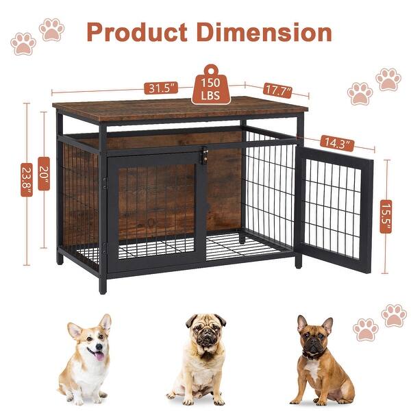 Dog Crate Furniture with Double Doors, Wooden Dog Crate, Indoor Dog