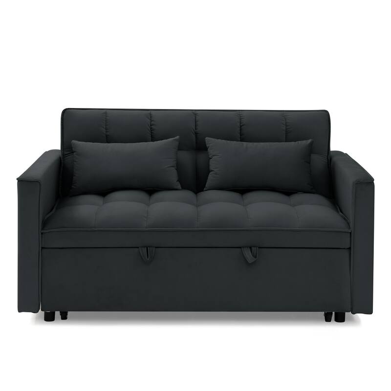 54.33 inch Black Solid Wood Foldable Sofa Bed with Adjustable Back and Multiple Features