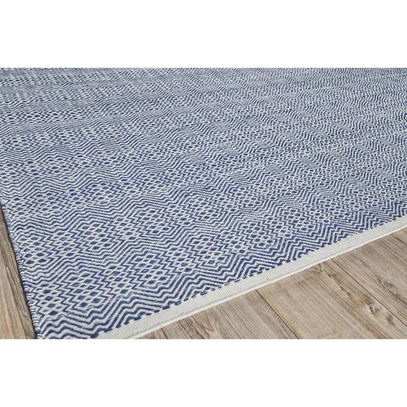 Echo Indoor/Outdoor Flatweave PET yarn Ivory/Blue Area Rug.